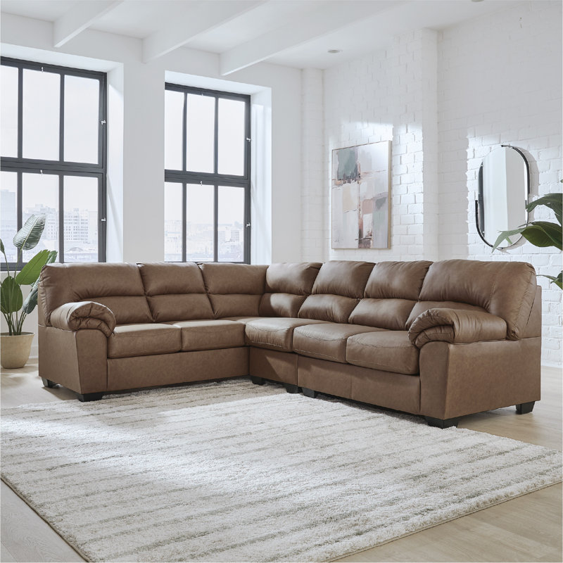 Canapé modulaire 3 pièces Skandar, Similicuir brun, 38" H x 92" W x 117" D