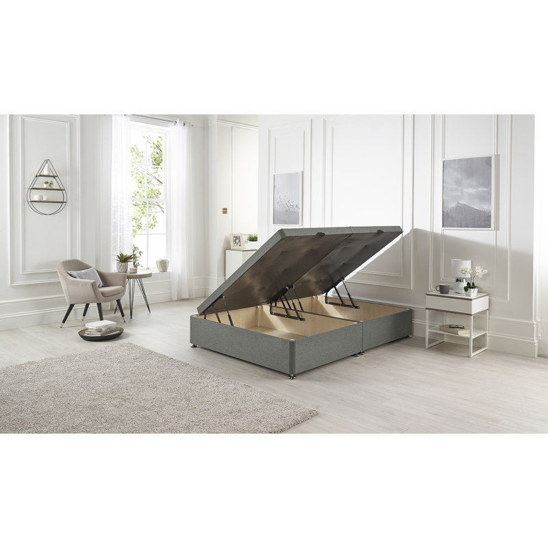 Etheral Side Opening Storage Ottoman Bed Base Hydraulic Lift Linen Fabric, Silver, Double (4'6)