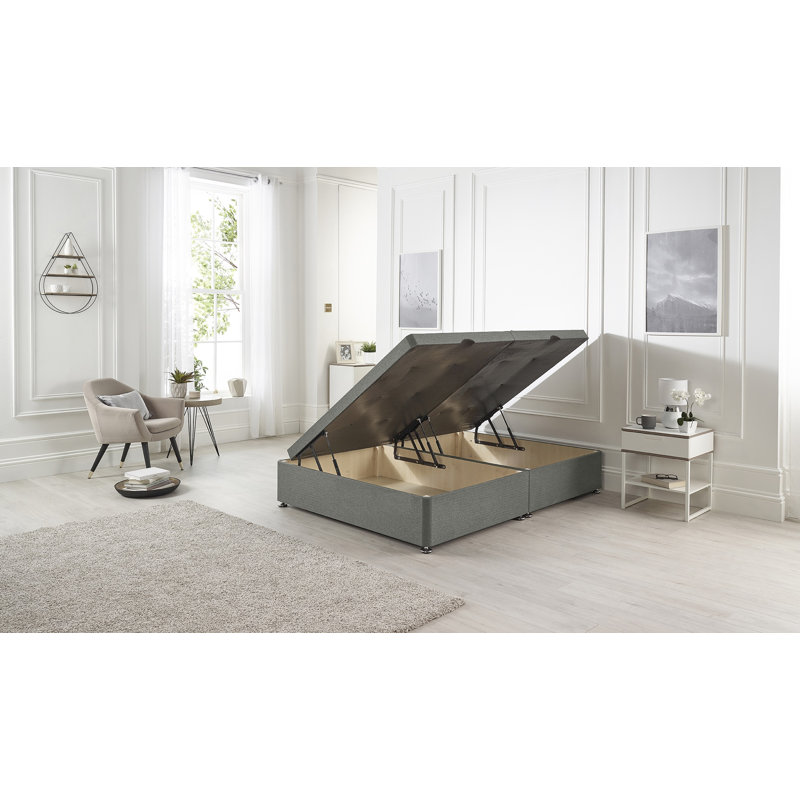 Orchid Side Opening Gas Lift Ottoman Divan Bed Base Tweed Fabric, Single (3'), Silver