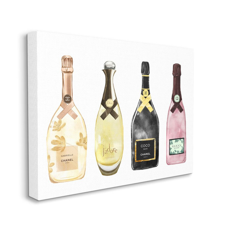 «Perfume Bottle Brands Fashion Glam Watercolor Design» par Ziwei Li - reproduction d'art, H 24 po x l 30 po, Toile tendue