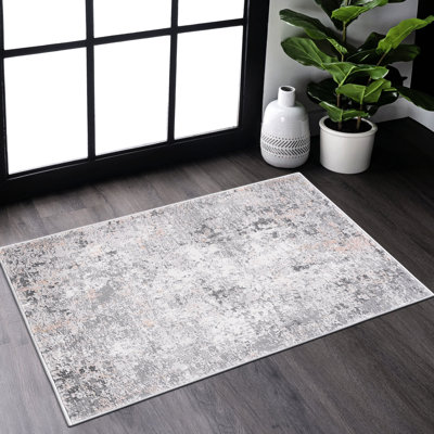 Tapis abstrait gris / multicolore 2X3 sans teinture - Teinture, pour chambre à coucher, salon, chambre de bébé sans perte de poils