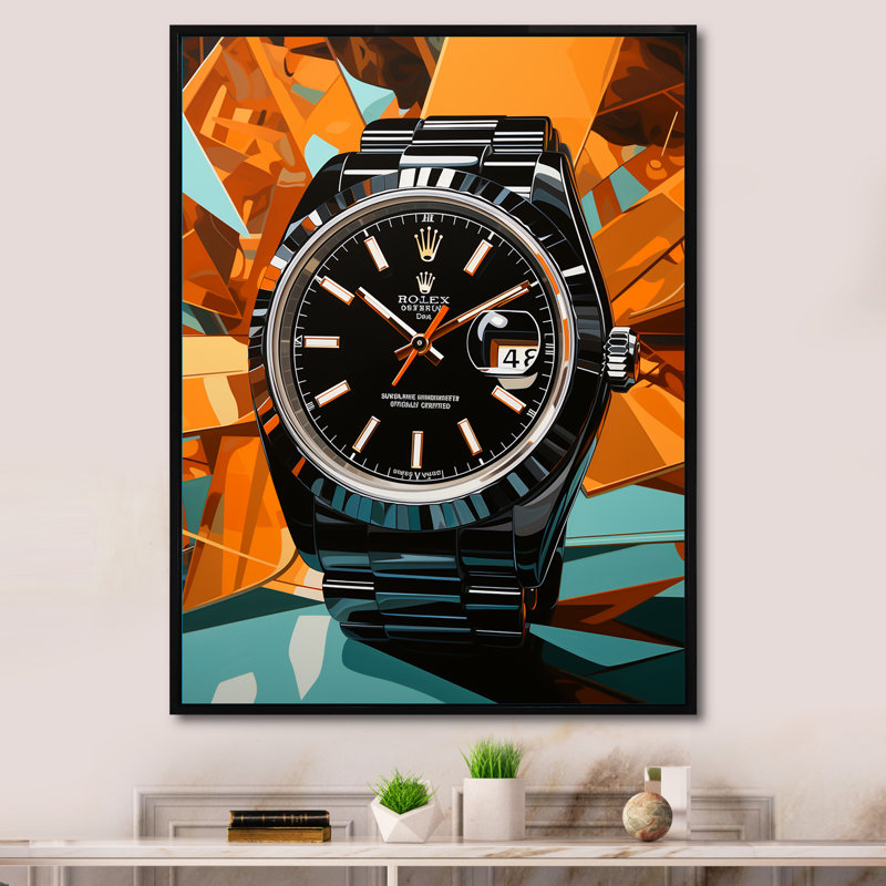 Impression sur toile tendance, montre décorative de luxe - bijou de jet de luxe noir, Cadre flottant noir