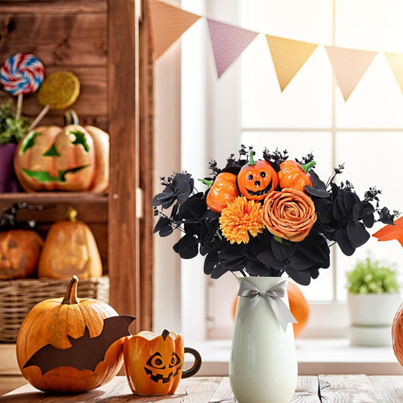 Décorations d'Halloween, branches de citrouille artificielles, feuilles d'érable, décoration de branches d'Halloween, pour décoration d'intérieur