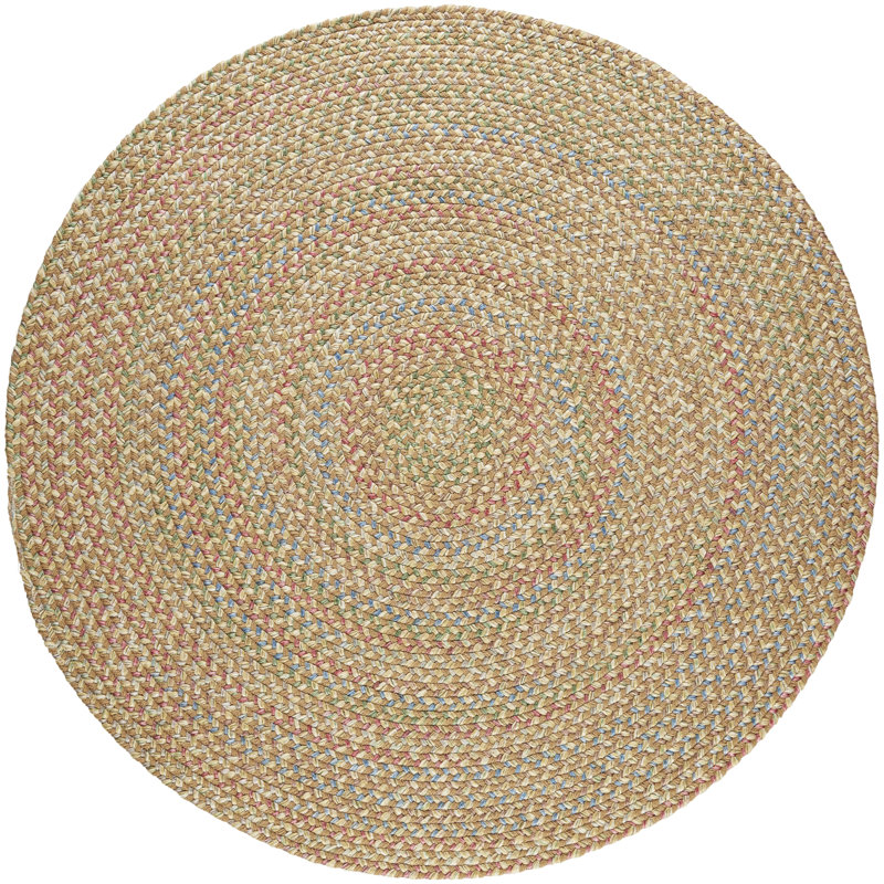 Tapis beige jaunâtre tressé Deckerville, Rond 8 pi