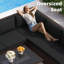 Ensemble de conversation de patio en osier 9 pièces avec table de foyer rectangulaire modulaire, double combustible, 60 000 BTU-276172310-289482803