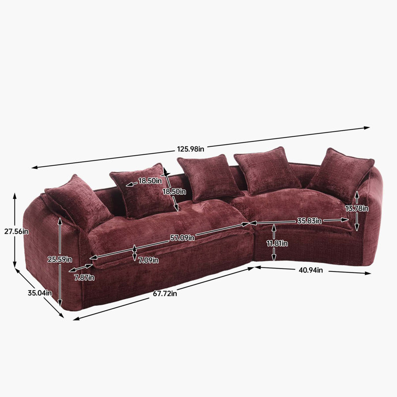 Modular U-Shaped Sectional Sofa with Pillows for 5