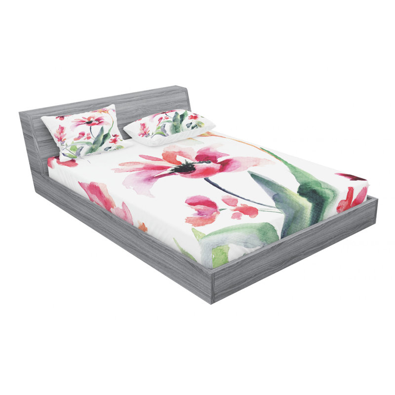 Microfiber Floral Sheet Set, Full Sheet Set with Fitted Sheet