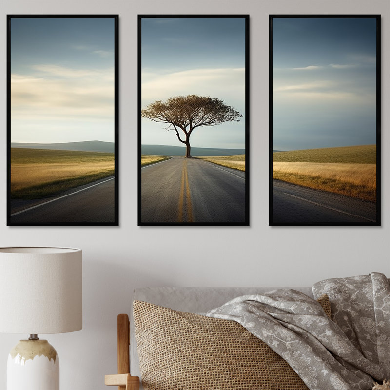 «Highway Photo Scenery On The Road» - ensemble de décoration murale route, H 28 po x l 36 po x P 1 po, Cadre flottant noir