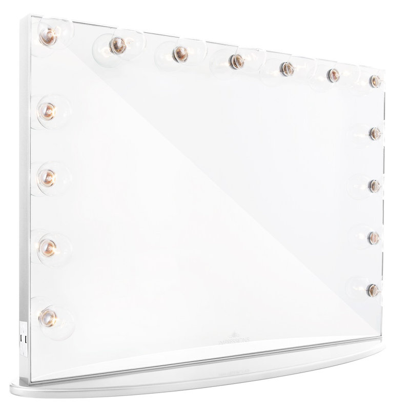 Miroir de maquillage avec lumières Hollywood Glow Pro, base amovible, conception sans cadre avec 15 ampoules, Blanc brillant