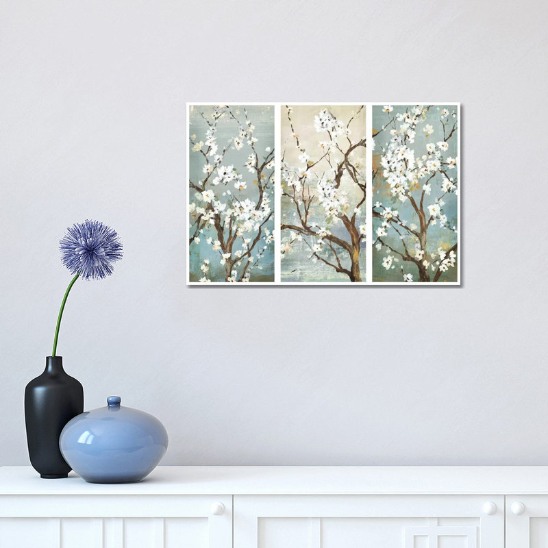 Triptych In Bloom - Painting on Canvas, 20.32 cm H x 30.48 cm W, No Frame