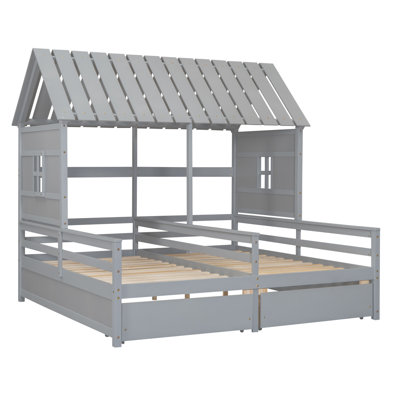 House Platform Beds With Two Drawers For Boy And Girl Shared Beds