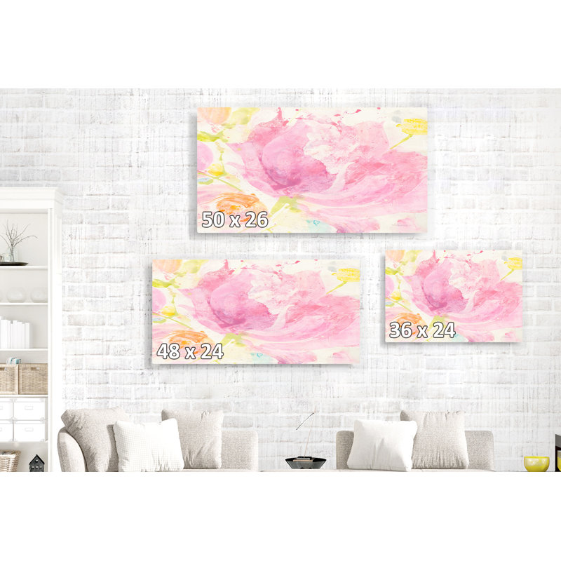 Fleur rouge-rose, floral, impressionniste, orange, jaune, H 16 po x l 24 po x P 1,5 po
