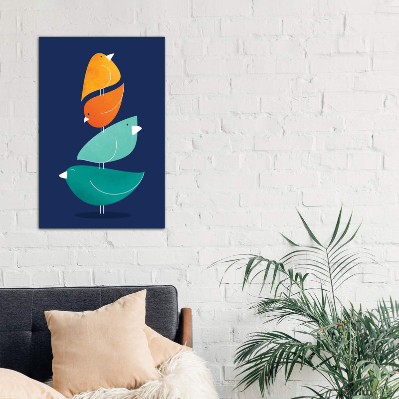 «Bird Stack I» par Modern Tropical - impression d'art graphique, Toile tendue, H 40 po x l 26 po x P 1,5 po