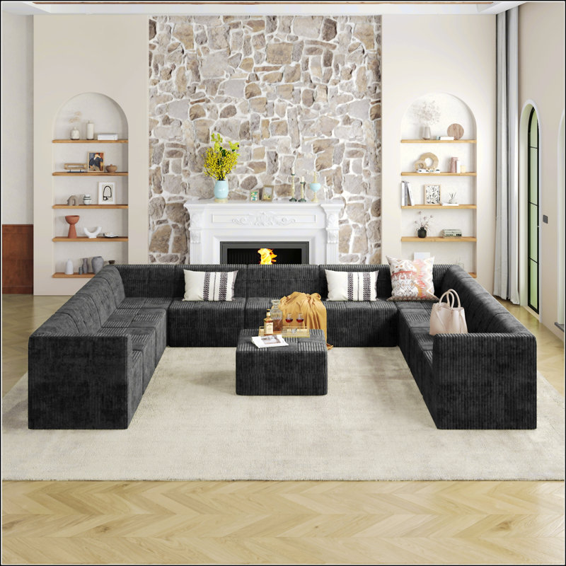 Chiemela Modular Sectional Sofa, Grey Corduroy