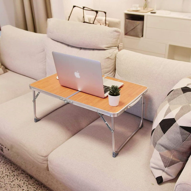 Table pliante en bambou, bureau pour ordinateur portable réglable avec lumière DEL, table d'ordinateur portable pliable pour le lit, le canapé et le bureau personnel