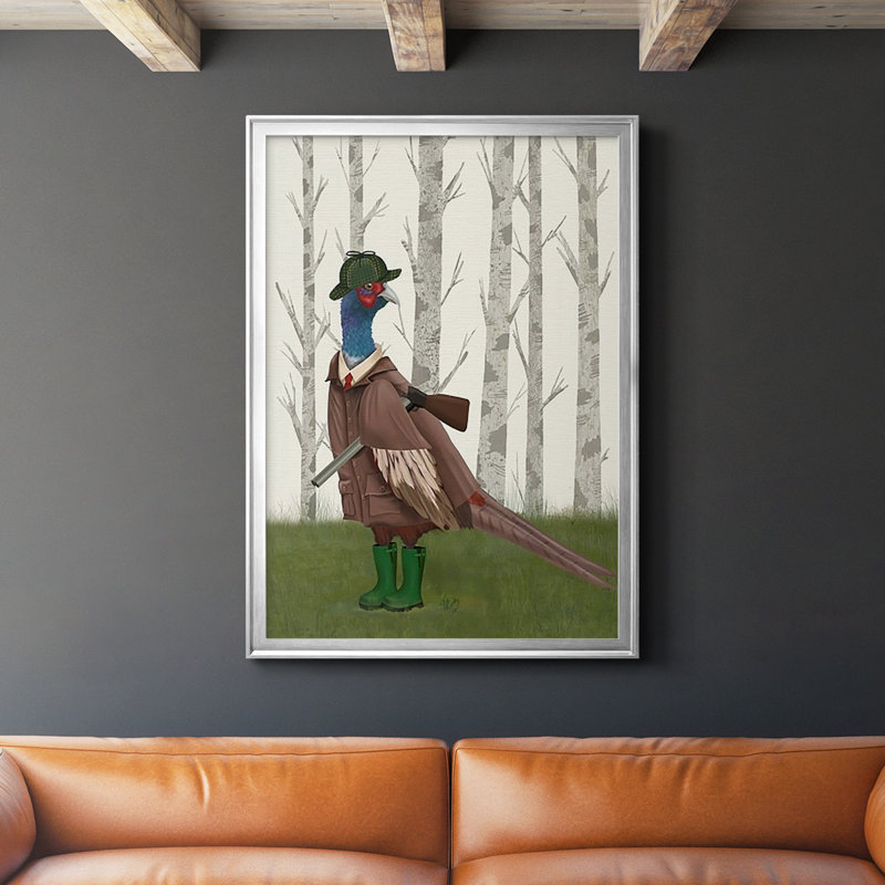 Faisan de tir 5 encadré sur papier, H 30,5 po x l 22,5 po x P 1 po, Argent