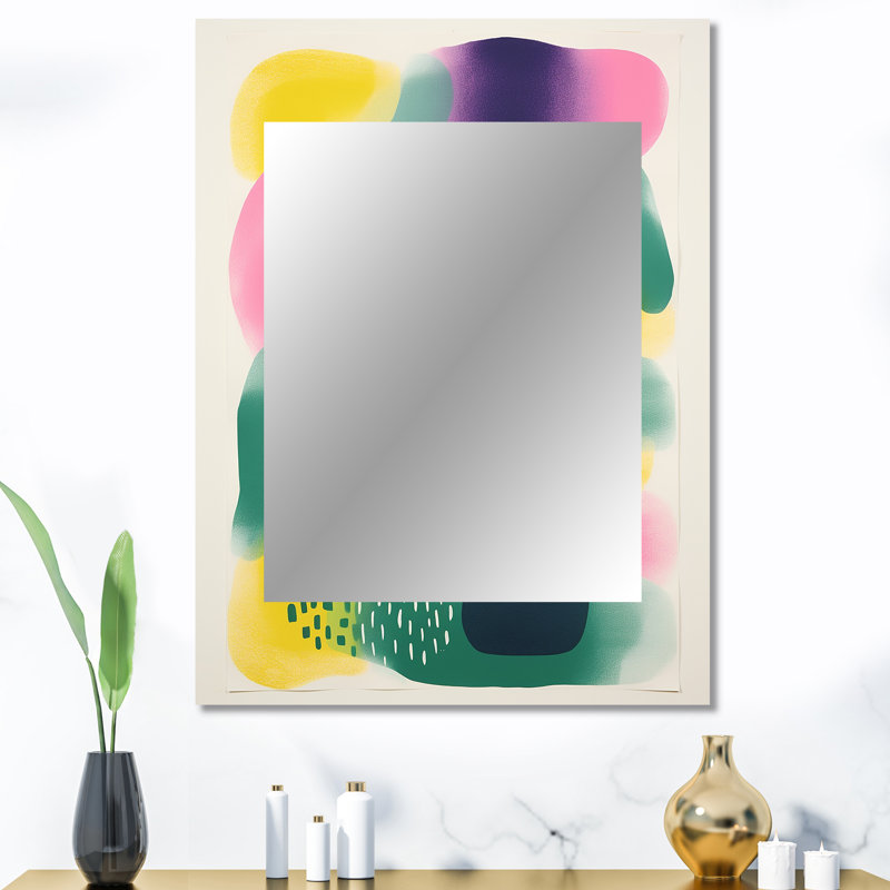 Yellow and green Abstract collages enchantment - Modern Rectangular Wall Mirror, 40" x 30"