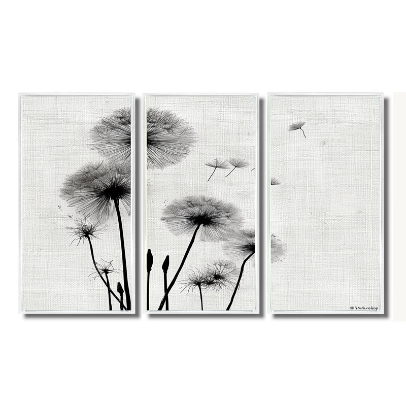 Ensemble de décorations murales pissenlit Vintage Spring Breeze, 28" H x 36" W, Reproduction avec cadre flottant, Blanc