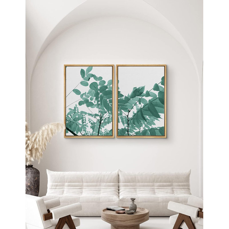 Aquarelle, style minimaliste, feuilles d'eucalyptus, nature, arbres, art moderne contemporain, H 24 po x l 16 po