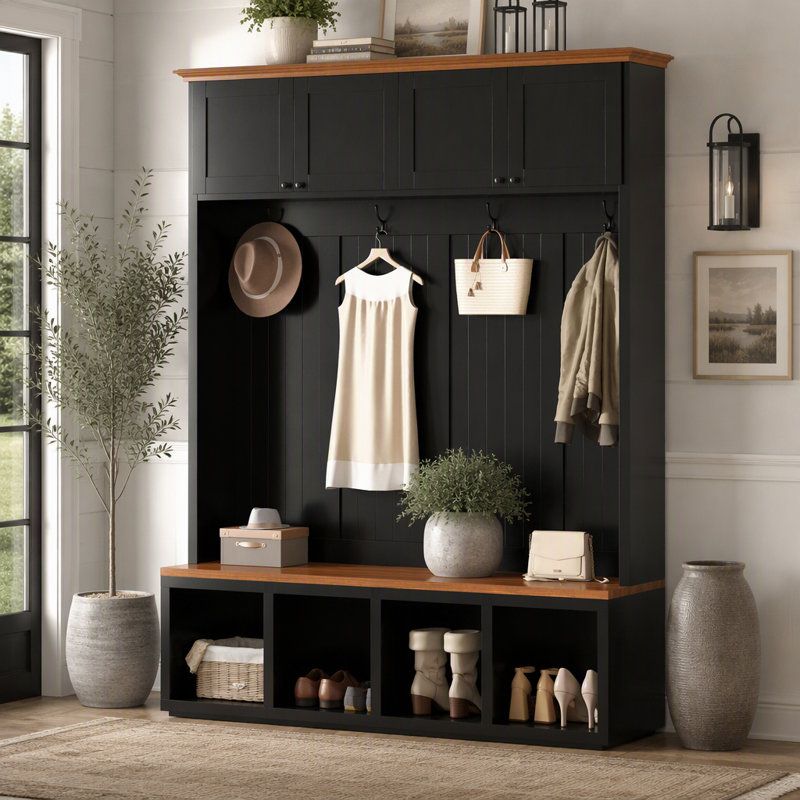 Arbre d'entrée 59 po avec banc et rangement, Black