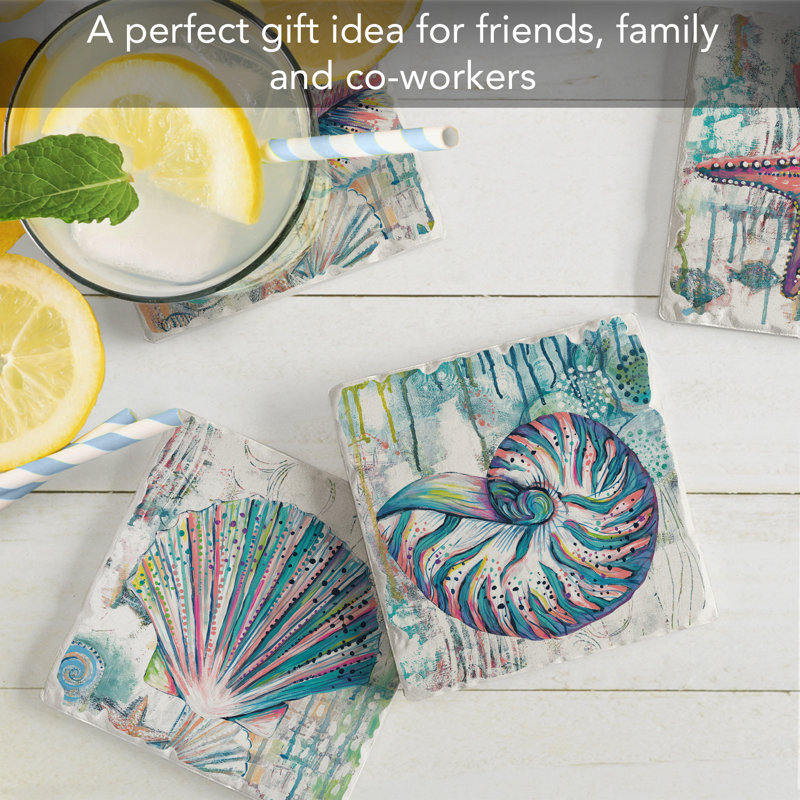 Paquet de 4 sous-verres en pierre absorbante Jewels of the Sea