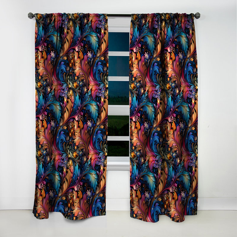 Mystic Flair Paisley Motif II - Rideau floral - Rideau floral occultant en velours - 1 panneau, L 52 po x L 90 po