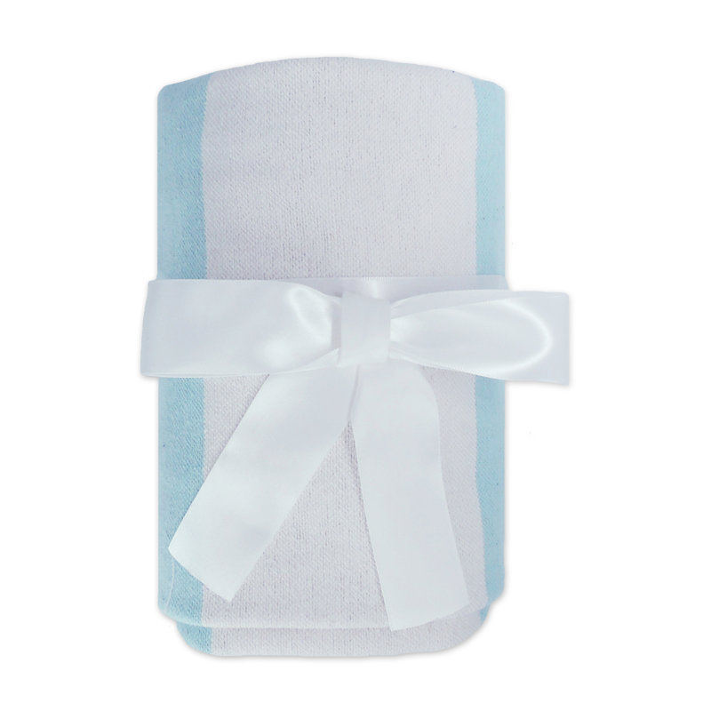  Jeté rayé 100% coton avec pampilles, Bleu / blanc rayé 2