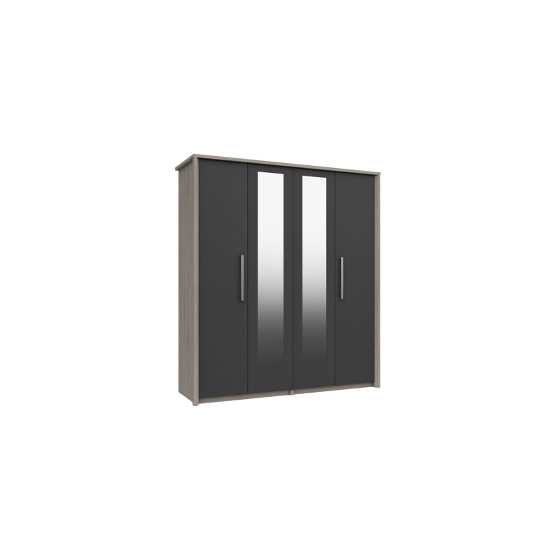 Colville 4 Door Manufactured Wood Wardrobe, Grey Oak/Graphite Gloss