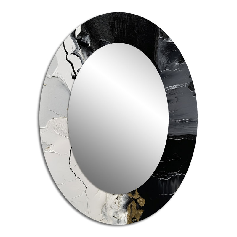 Black Textured Splash Paint Art I - Modern Oval Wall Mirror, 40" x 30"