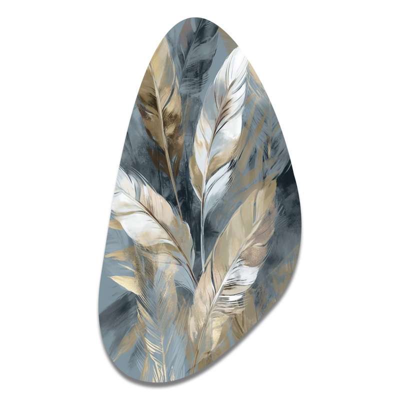 Décoration murale en métal doré et gris Impressions de l'énergie bohémienne II - plume bohémienne, H 31 po x l 17 po