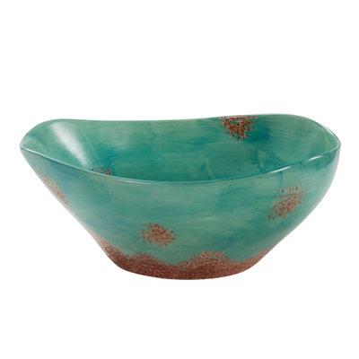 Patina Turquoise Ceramic Rustic Southwestern Serving Bowl