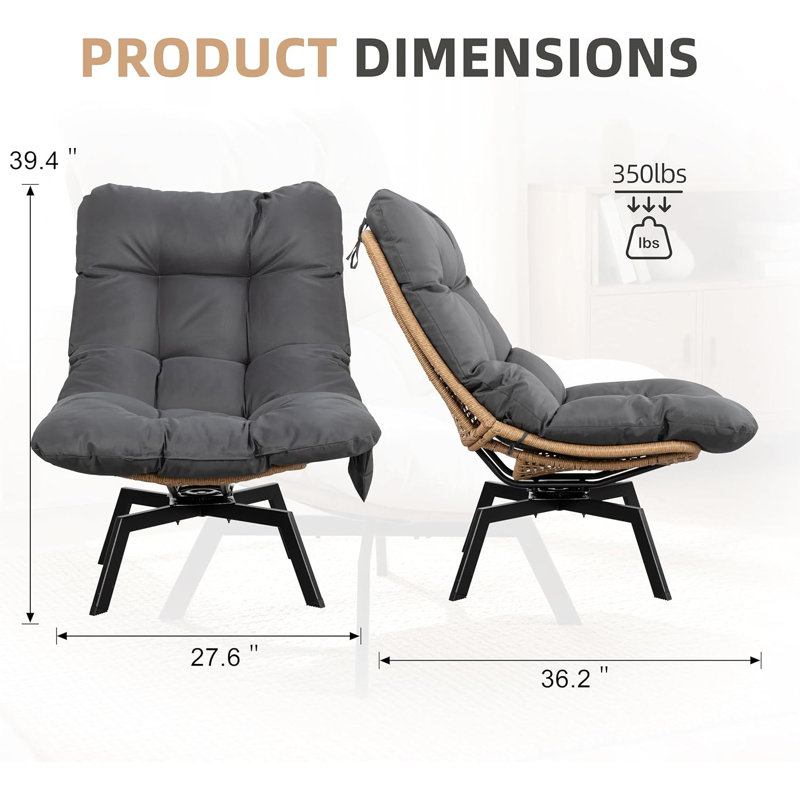 Ensemble de 2 chaises d'appoint en rotin avec siège et coussin surdimensionnés Modern