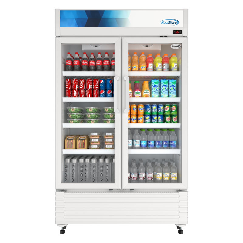 47 in. Commercial 2-Glass Door Merchandiser Refrigerator, 29 cu. ft. in White (KM-MDR-2GD-47)