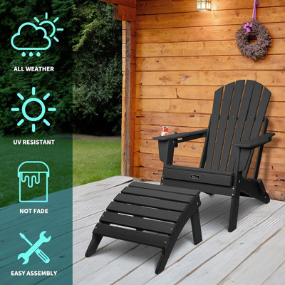 Folding Adirondack Ottoman, Hdpe All Weather Outdoor Foot Rest, Easy Storage Patio Footstool, Ottomans And Footstools For Outside