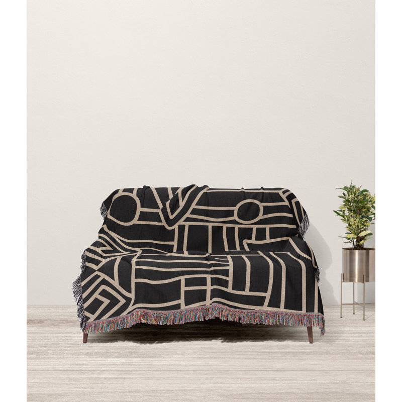 Couverture 100% coton Diof Abstract, Simple, Noir / Beige