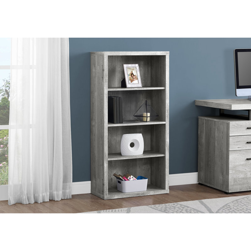 Bibliothèque, bibliothèque, étagère, 5 niveaux, H 48 po, bureau, chambre à coucher, stratifié gris, contemporain, moderne