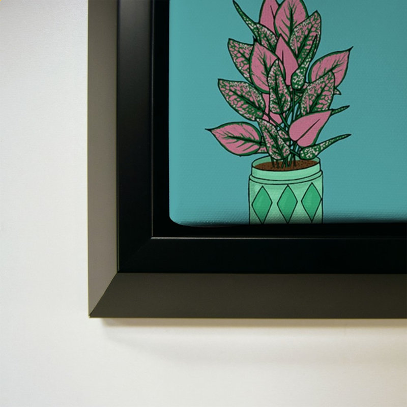 «Pots Plant On Teal III» par Jen Bucheli - impression sur toile, 24" H x 24" W, Black
