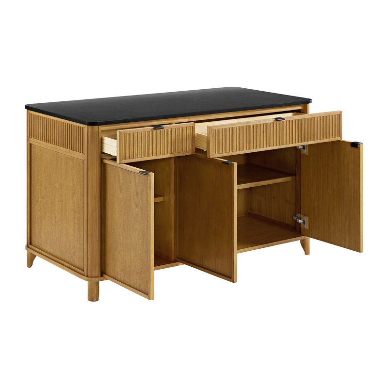 Kathryne 60" Kitchen Island with Black Quartz Countertop, Black Quartz