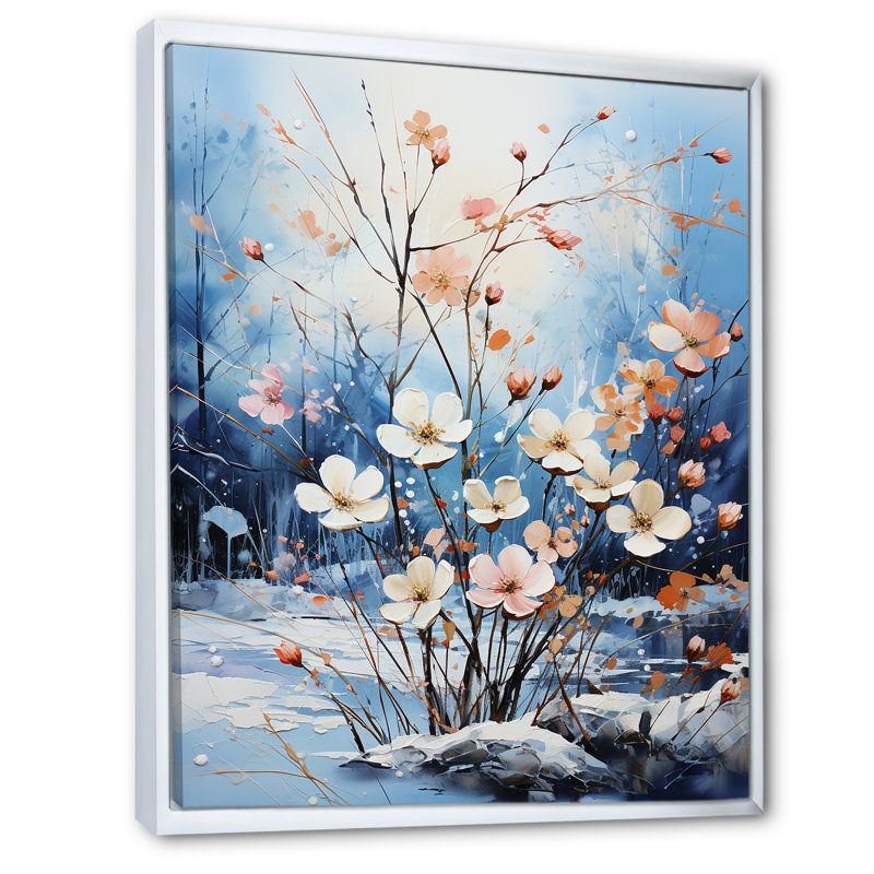 Bouquet de fleurs de neige en harmonie, H 20 po x l 12 po x P 1 po, Cadre flottant blanc