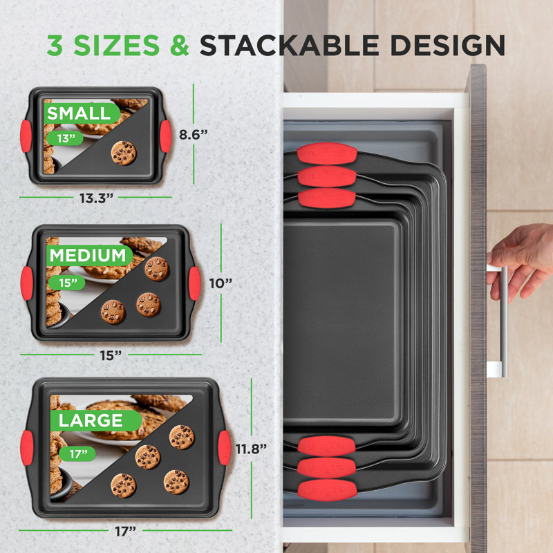 NutriChef 3 Piece Non-Stick Steel Bakeware Set