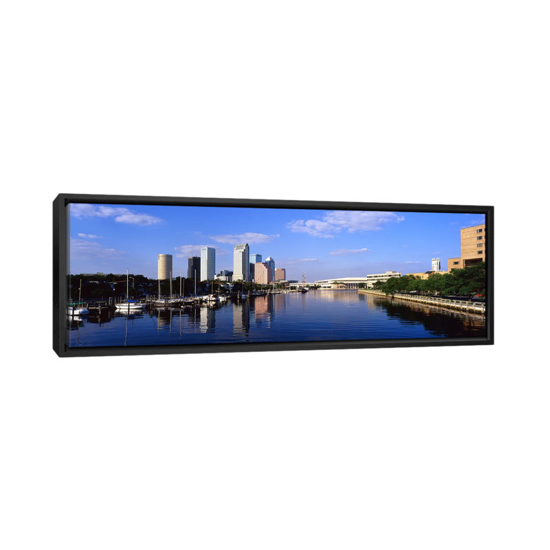 Tampa panoramique, floride, reproduction de photo sur toile tendue, H 12 po x l 36 po x P 1,5 po, Toile avec cadre noir