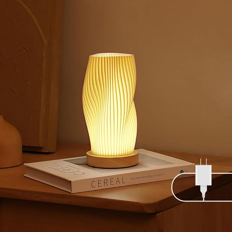 Dimmable Bedside Lamp With Wood Base And 3D Printed PLA Lampshade - Adjustable Lighting For Bedroom, Living Room, Office, And Dorm