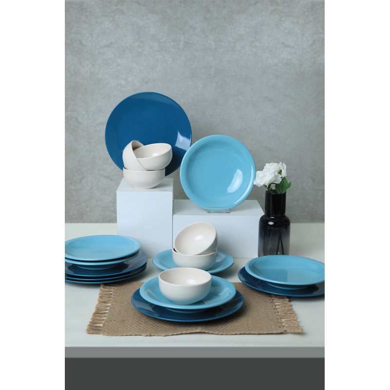 Brabazon 18 Piece Ceramic Dinnerware Set - Service for 6, Blue/White