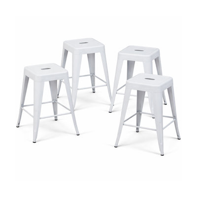 24 tabourets de comptoir en métal industriel 24 po, ensemble de 4 tabourets de bar intérieur / extérieur empilables, blanc