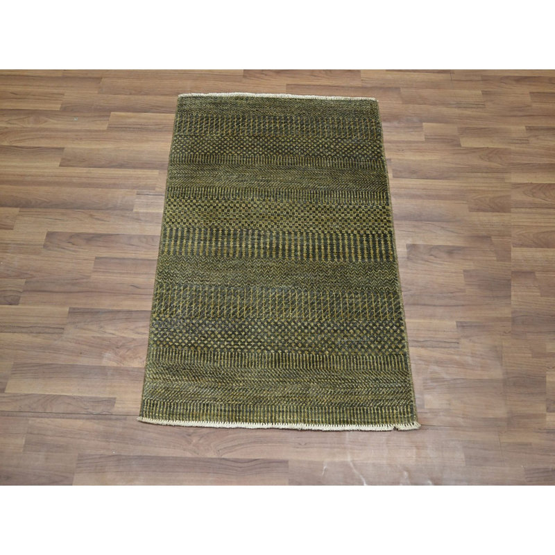 2 pi x 3 pi brun doré, ton sur ton, luxuriant et moelleux, échantillon, motif d'herbe moderne, noué à la main, laine avec touche de soie, tapis oriental