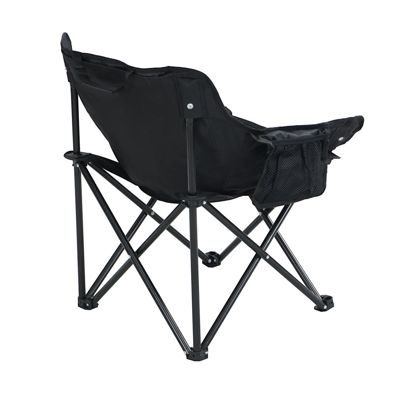 2pcs Black Outdoor Folding Chairs With Carry Bag, Comfortable Cushioned Seating, Side Pocket For Essentials, Structure,  Adventures Camping - Foldable, Portable Seating Comfort, Robust Frame,