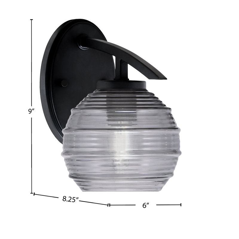 Kurve Wall Sconce With 6" Ribbed Glass, Matte Black, Smoke