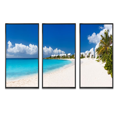 «Caribbean Beach Panorama», photographie flottante sur toile, cadre 3 pièces