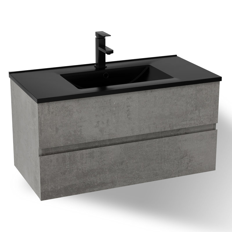 36" Wall Mounted Bathroom Vanity Set With Sink Top, Faucet, Gray Floating Cabinet, Epa Certified, 36"