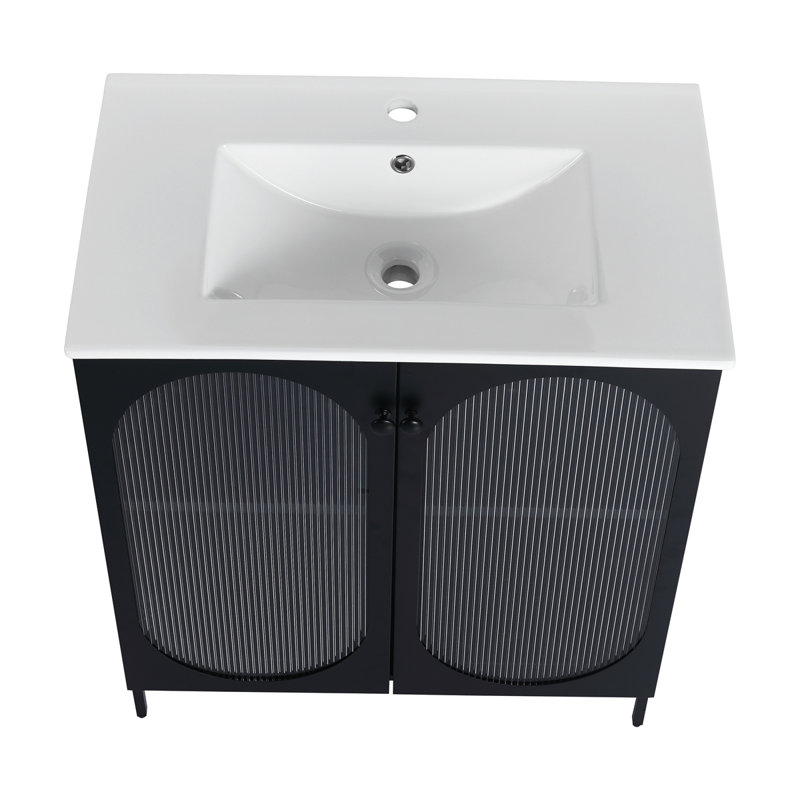 Meuble-lavabo autoportant de 30 po avec lavabo en céramique, Noir